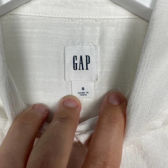 Gap Women's Sz S White Short Sleeve Collared Button Down Blouse Top Cotton Blend - Picture 4 of 8